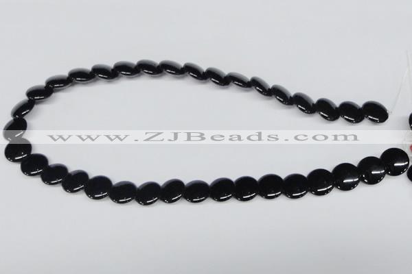 CAB982 15.5 inches 14mm flat round black agate gemstone beads wholesale