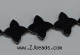 CAB990 15.5 inches 16*16mm flower black agate gemstone beads wholesale