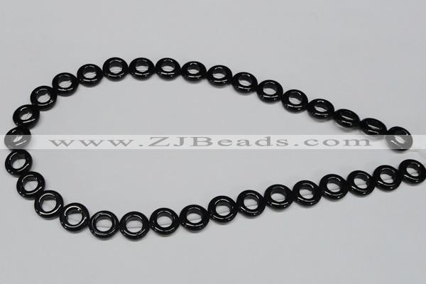 CAB996 15.5 inches 12mm donut black agate gemstone beads wholesale