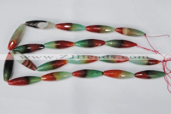 CAG1020 15.5 inches 12*40mm faceted rice rainbow agate beads