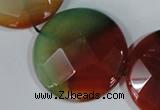 CAG1082 15.5 inches 35mm faceted coin rainbow agate beads