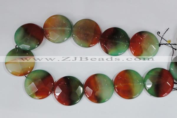 CAG1083 15.5 inches 40mm faceted coin rainbow agate beads