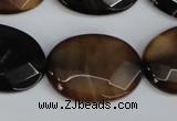 CAG1351 15.5 inches 22*30mm faceted oval line agate gemstone beads