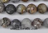 CAG1424 15.5 inches 12mm faceted round silver needle agate beads