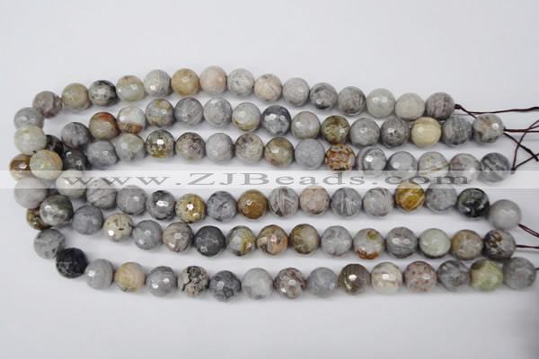 CAG1424 15.5 inches 12mm faceted round silver needle agate beads
