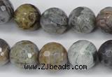 CAG1425 15.5 inches 14mm faceted round silver needle agate beads