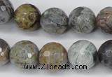 CAG1435 15.5 inches 14mm faceted round bamboo leaf agate beads