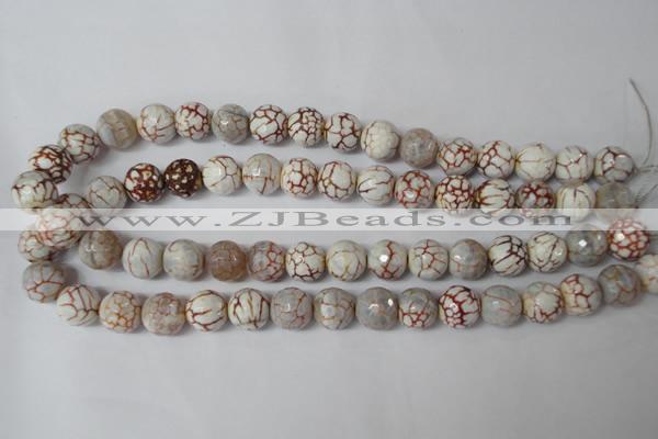CAG1535 15.5 inches 12mm faceted round fire crackle agate beads