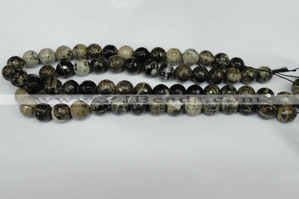 CAG1540 15.5 inches 12mm faceted round fire crackle agate beads