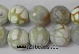 CAG1546 15.5 inches 14mm faceted round fire crackle agate beads