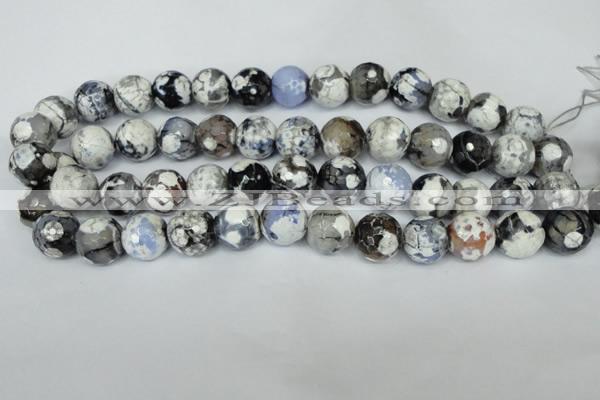 CAG1549 15.5 inches 14mm faceted round fire crackle agate beads