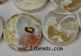 CAG1570 15.5 inches 18mm coin fire crackle agate beads wholesale