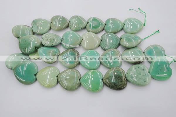 CAG1612 15.5 inches 30*30mm heart green grass agate beads