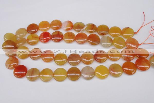 CAG1649 15.5 inches 18mm flat round red agate gemstone beads