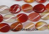 CAG1652 15.5 inches 10*14mm twisted oval red agate gemstone beads