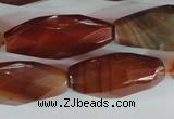 CAG1670 15.5 inches 14*30mm faceted rice red agate gemstone beads