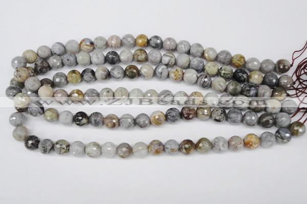 CAG1750 15.5 inches 8mm faceted round silver needle agate beads