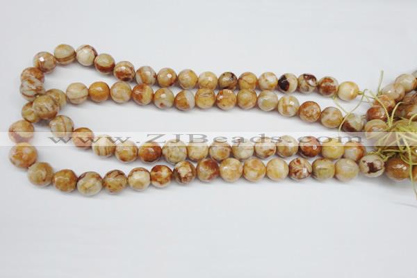 CAG1888 15.5 inches 12mm faceted round lemon crazy lace agate beads