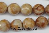 CAG1889 15.5 inches 14mm faceted round lemon crazy lace agate beads