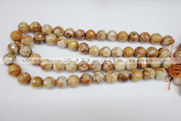 CAG1889 15.5 inches 14mm faceted round lemon crazy lace agate beads