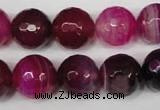 CAG2089 15.5 inches 14mm faceted round fuchsia line agate beads