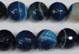 CAG2107 15.5 inches 14mm faceted round blue line agate beads