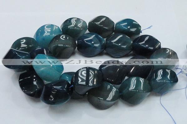 CAG222 15.5 inches 25*35mm twisted blue agate gemstone beads