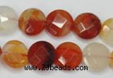 CAG2393 15.5 inches 14mm faceted coin red agate beads wholesale