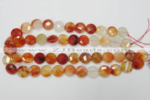 CAG2394 15.5 inches 16mm faceted coin red agate beads wholesale