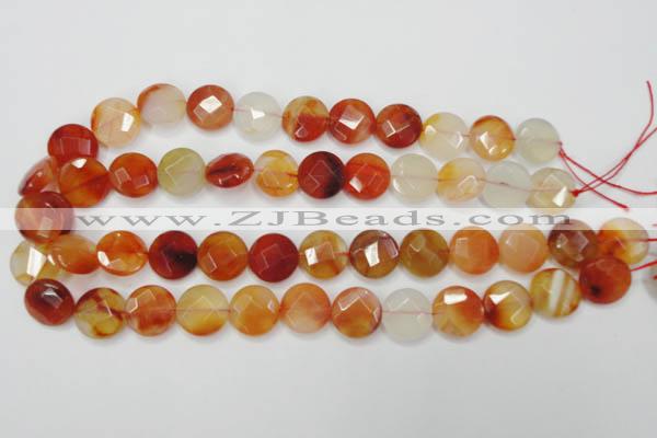 CAG2396 15.5 inches 20mm faceted coin red agate beads wholesale