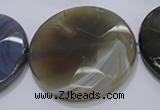 CAG2728 15.5 inches 40mm faceted coin grey line agate beads