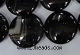 CAG2912 15.5 inches 22mm flat round black line agate beads