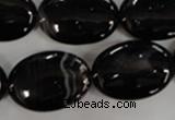 CAG2920 15.5 inches 18*25mm oval black line agate beads