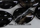 CAG2929 15.5 inches 22*30mm flat teardrop black line agate beads