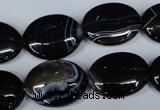 CAG3004 15.5 inches 15*20mm oval black line agate beads