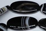 CAG3009 15.5 inches 20*40mm oval black line agate beads