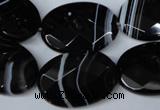 CAG3084 15.5 inches 18*25mm faceted oval black line agate beads