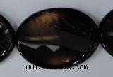 CAG3092 15.5 inches 30*40mm faceted oval black line agate beads