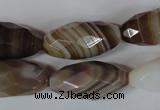 CAG3130 15.5 inches 12*25mm faceted rice brown line agate beads