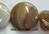 CAG3175 15.5 inches 30mm flat round brown line agate beads