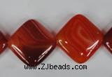 CAG3236 15.5 inches 20*20mm diamond red line agate beads