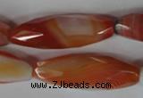 CAG3280 15.5 inches 13*40mm faceted rice red line agate beads