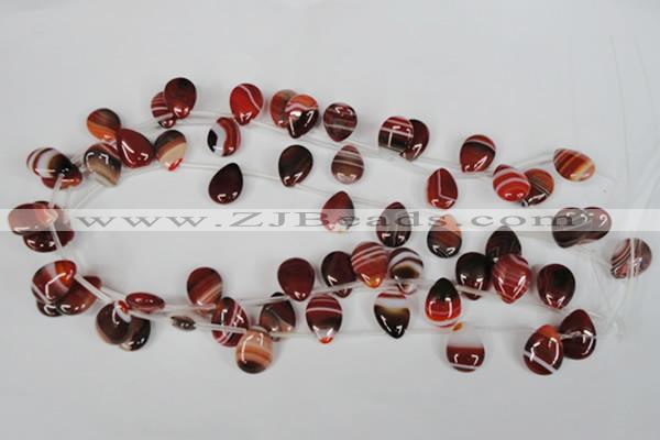 CAG3285 Top-drilled 12*16mm flat teardrop red line agate beads