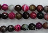 CAG3302 15.5 inches 8mm faceted round colorfull line agate beads