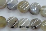 CAG3314 15.5 inches 14mm twisted coin natural grey agate beads