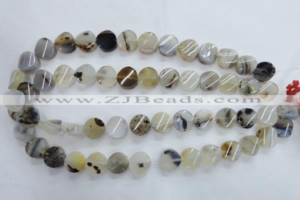 CAG3314 15.5 inches 14mm twisted coin natural grey agate beads