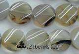 CAG3315 15.5 inches 16mm twisted coin natural grey agate beads