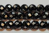 CAG3352 15.5 inches 8mm carved round black agate beads wholesale