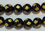 CAG3363 15.5 inches 10mm carved round black agate beads wholesale