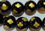 CAG3365 15.5 inches 14mm carved round black agate beads wholesale